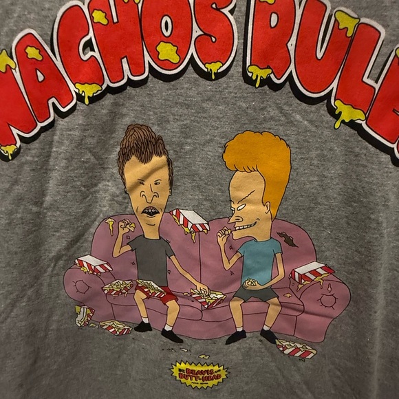 Rare Beavis and Butt-Head “Nachos Rule” Grey T Shirt Size L - Picture 3 of 5